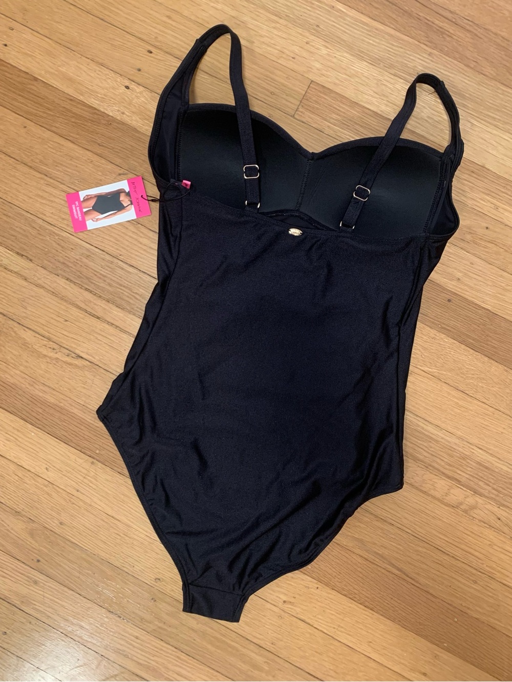 NWT BETSEY JOHNSON BLACK 1-Piece Bandeau Style Swimsuit in Size L - Picture 6 of 13